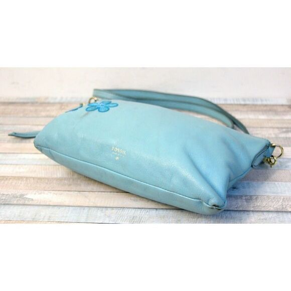Fossil EMBROIDERED BLUE GENUINE LEATHER CROSSBODY SHOULDER BAG MESSENGER BAG - Picture 5 of 10